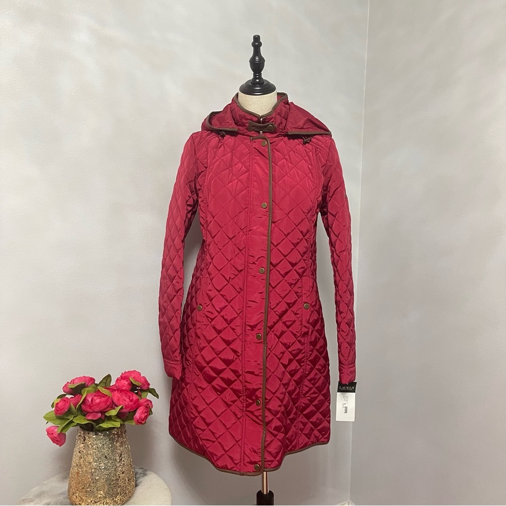 Lauren Ralph Lauren Quilted Hooded Jacket Chili Red & Brown Color - Duplicate